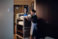 Present More cleaning trolleys: practical, sturdy, and functional, for optimising the daily work of the cleaning staff.